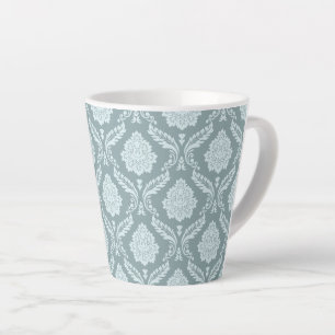 Caneca De Café Latte Padrão de Damasco Rococó Azul Ovo de Pato+Teal