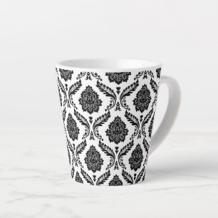 Caneca De Café Latte Padrão de Damasco Rococó Preto no Branco