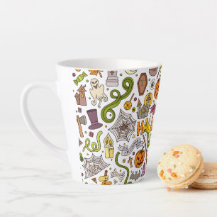 Caneca De Café Latte Padrão de Desenho Fofo de Halloween