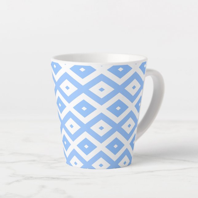 Caneca De Café Latte Padrão de diamante azul e branco (Ângulo direito)