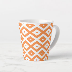 Caneca De Café Latte Padrão de diamante branco e laranja