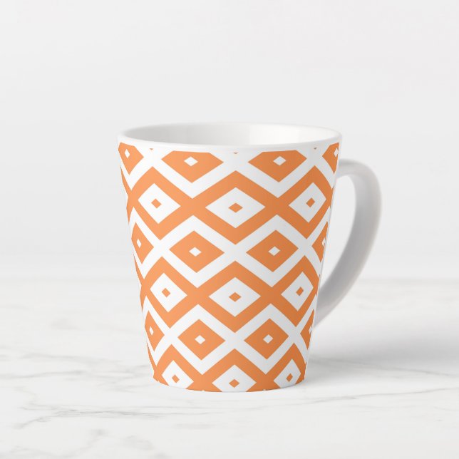 Caneca De Café Latte Padrão de diamante branco e laranja (Ângulo direito)