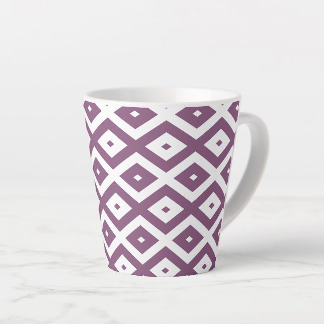 Caneca De Café Latte Padrão de diamante branco e Mauve (Ângulo direito)