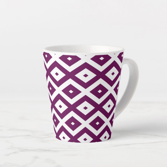 Caneca De Café Latte Padrão de diamante branco e roxo de ameixa (Ângulo direito)