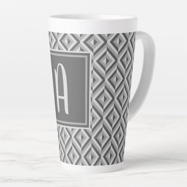 Caneca De Café Latte Padrão De Diamante De Três Toneladas Da Cinza Mono (Ângulo direito)