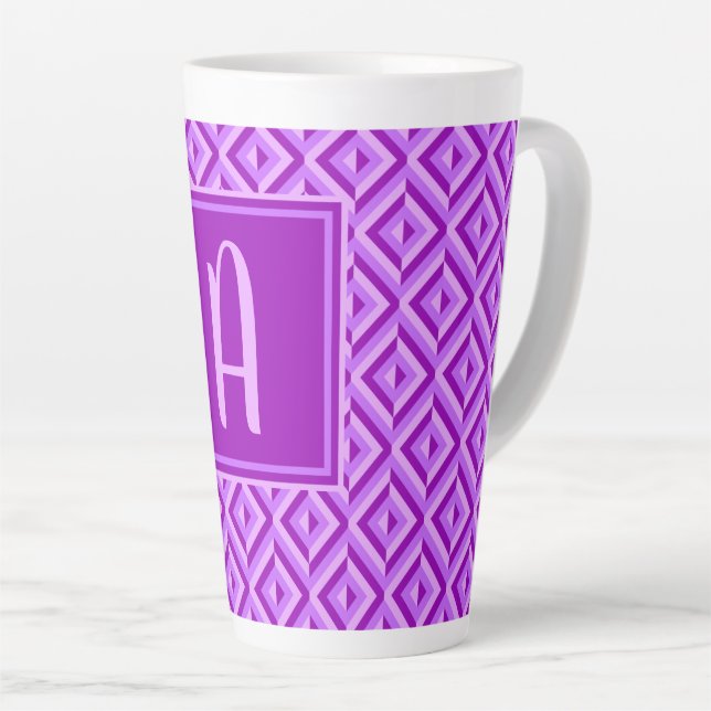 Caneca De Café Latte Padrão De Diamante De Três Toneladas Roxo Monogram (Ângulo direito)