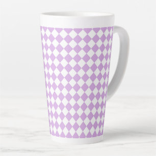 Caneca De Café Latte Padrão de Diamante do Verificador Branco Roxo