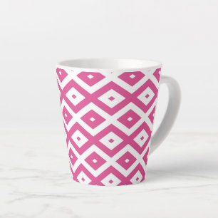 Caneca De Café Latte Padrão de diamante rosa e branco