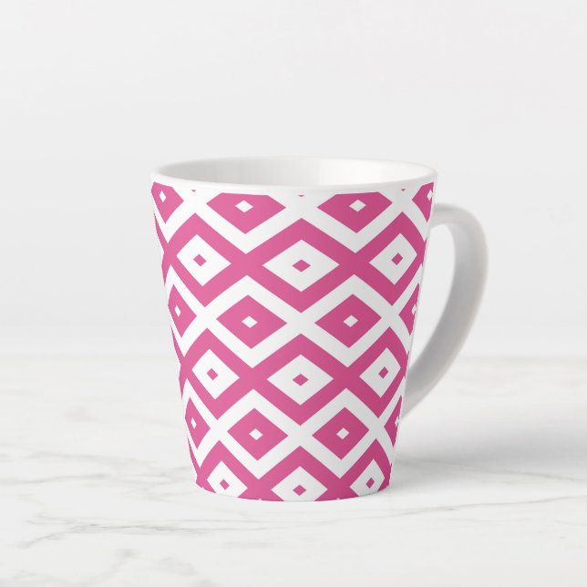 Caneca De Café Latte Padrão de diamante rosa e branco (Ângulo direito)