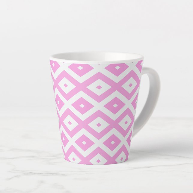 Caneca De Café Latte Padrão de diamante rosa e branco (Ângulo direito)
