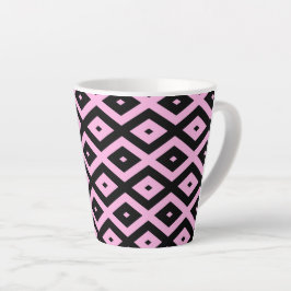 Caneca De Café Latte Padrão de diamante rosa pálido e preto