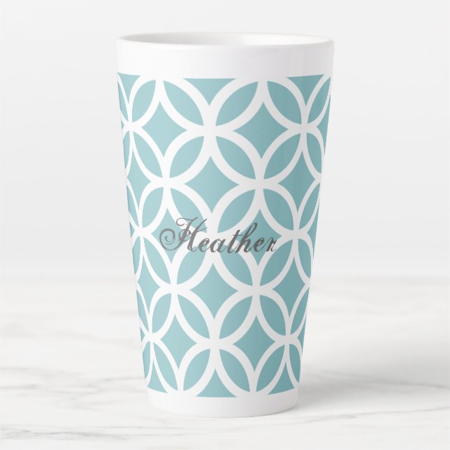 Caneca De Café Latte Padrão de Diamante Teal Personalizado (Frente)