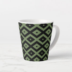 Caneca De Café Latte Padrão de diamante verde-oliva e preto