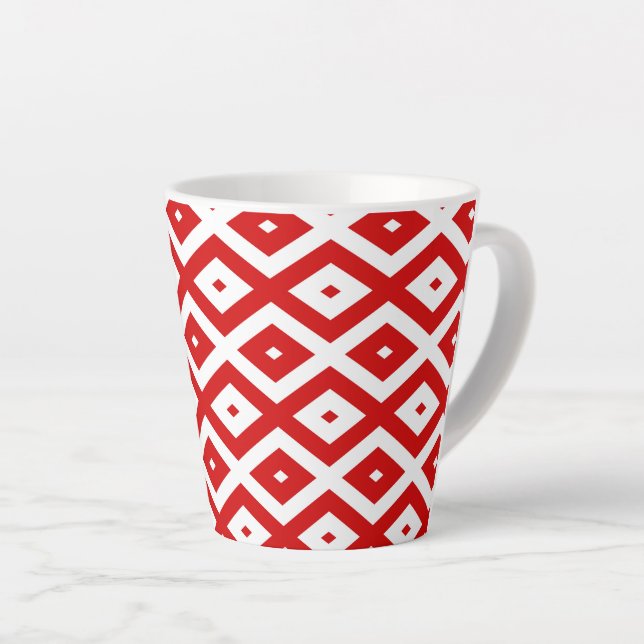 Caneca De Café Latte Padrão de diamante vermelho e branco (Ângulo direito)