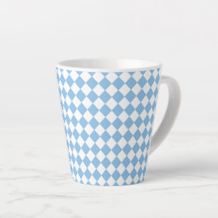 Caneca De Café Latte Padrão de Diamante Xadrez Branco Azul