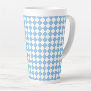 Caneca De Café Latte Padrão de Diamante Xadrez Branco Azul