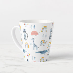 Caneca De Café Latte Padrão de Diversão de Animais de Doodle