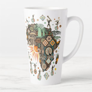 Caneca De Café Latte Padrão de Elementos Tribais Decorativos do Mapa da