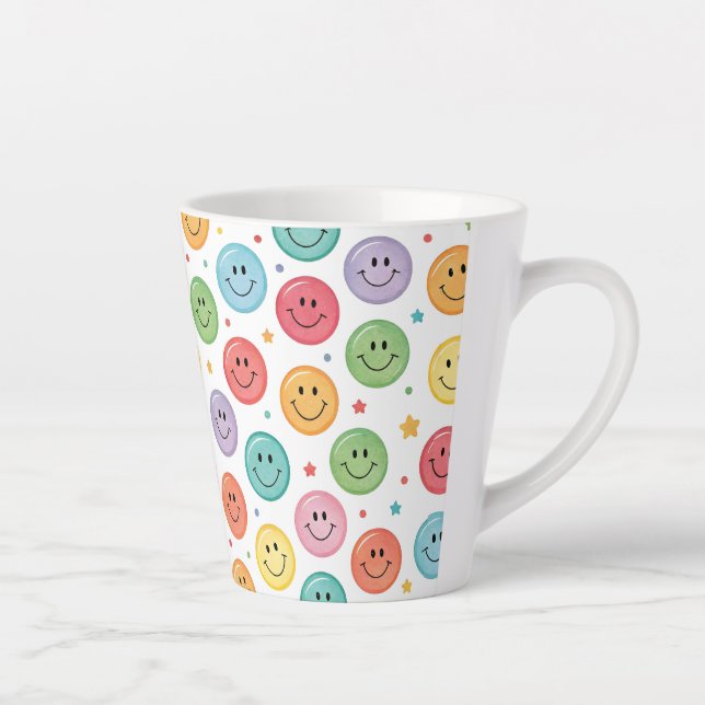 Caneca De Café Latte Padrão de Emoji Sorridente (Direita)
