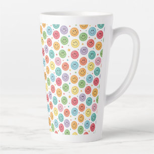Caneca De Café Latte Padrão de Emoji Sorridente