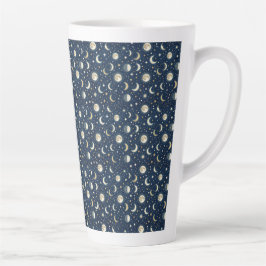 Caneca De Café Latte Padrão de Estrelas e Lua