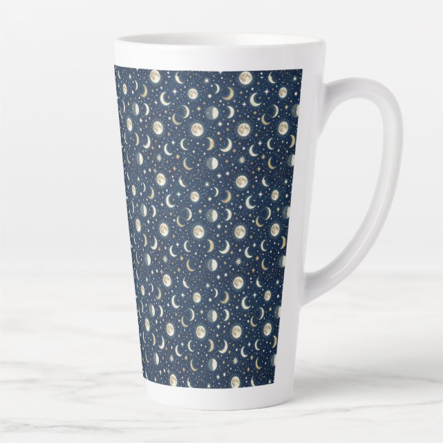 Caneca De Café Latte Padrão de Estrelas e Lua (Direita)