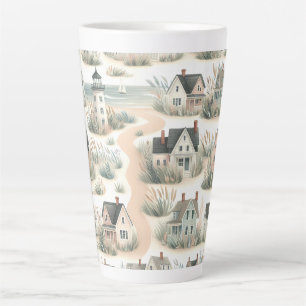 Caneca De Café Latte Padrão de Farol de Cabana Costeira