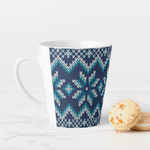 Caneca De Café Latte Padrão de Faux Knit de Suéter de Neve Azul e Bra