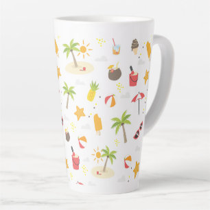 Caneca De Café Latte Padrão de Férias de Praia Tropical de Verão Design