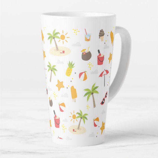 Caneca De Café Latte Padrão de Férias de Praia Tropical de Verão Design (Ângulo direito)