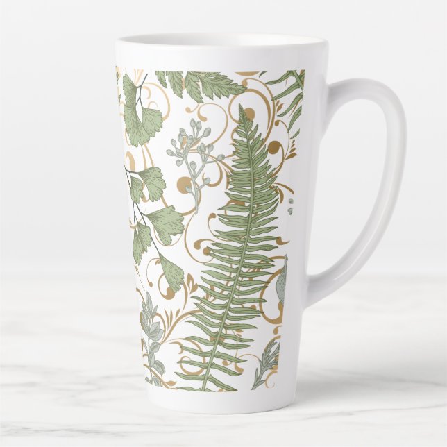 Caneca De Café Latte Padrão de Fern Verde e Dourado (Direita)