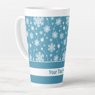 Caneca De Café Latte Padrão de floco de neve branco-de-inverno azul-cla
