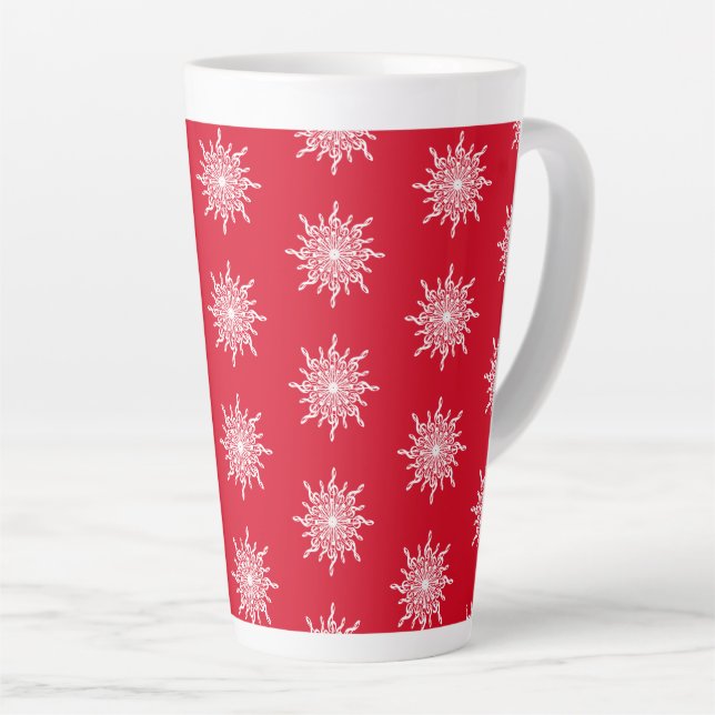 Caneca De Café Latte Padrão de Floco de Neve G-Clef Ornamental Natal (Ângulo direito)