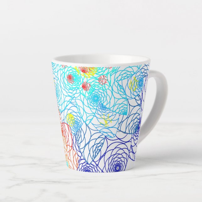 Caneca De Café Latte Padrão de Flor de Intrato Azul e Vermelho (Ângulo direito)