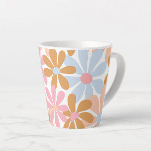 Caneca De Café Latte Padrão de Flor de Margarida Groovy Pastel Retro