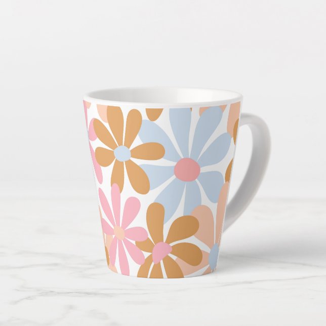 Caneca De Café Latte Padrão de Flor de Margarida Groovy Pastel Retro (Ângulo direito)
