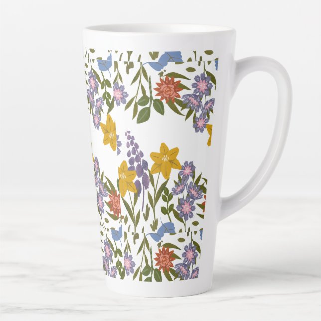 Caneca De Café Latte Padrão de Flores (Direita)