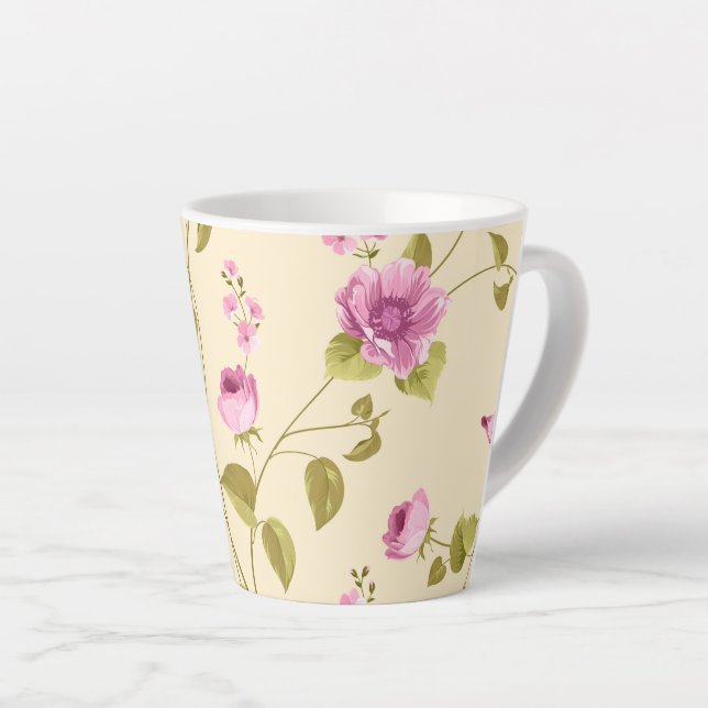 Caneca De Café Latte Padrão de Flores 16 (Ângulo direito)