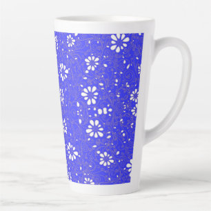 Caneca De Café Latte Padrão de flores clássicas azuis e brancas fofas