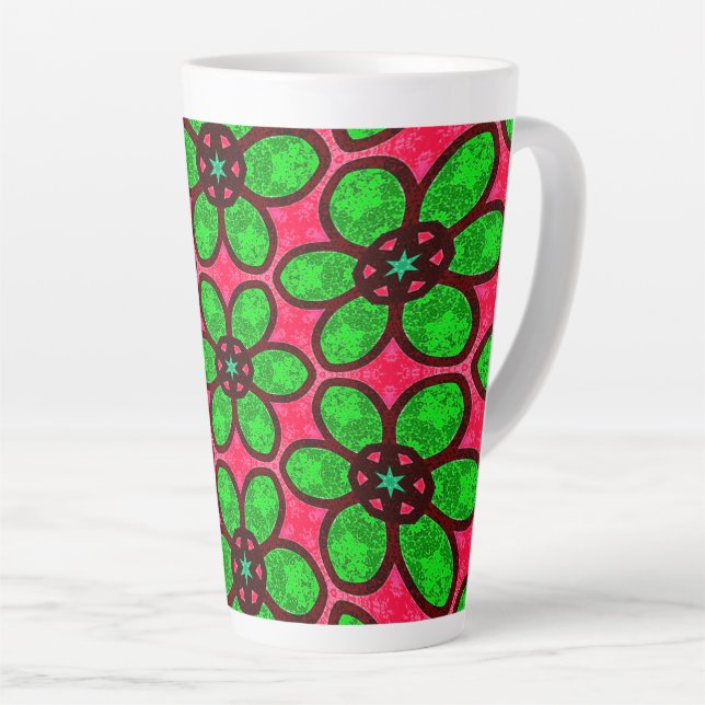 Caneca De Café Latte Padrão de Flores de Abstrato Bonito (Ângulo direito)