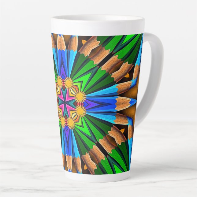 Caneca De Café Latte Padrão de Flores de Abstrato exclusivo (Ângulo direito)