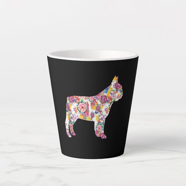 Caneca De Café Latte padrão de flores de buldogue francês| presente de  (Frente)
