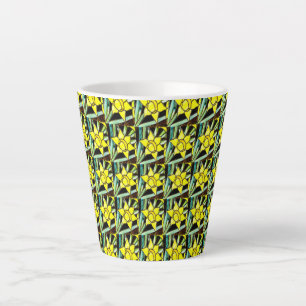 Caneca De Café Latte Padrão de Flores de Valor Amarelo