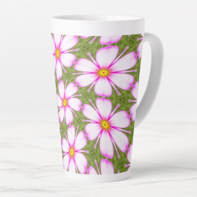 Caneca De Café Latte Padrão de Flores do Cosmos (Ângulo direito)