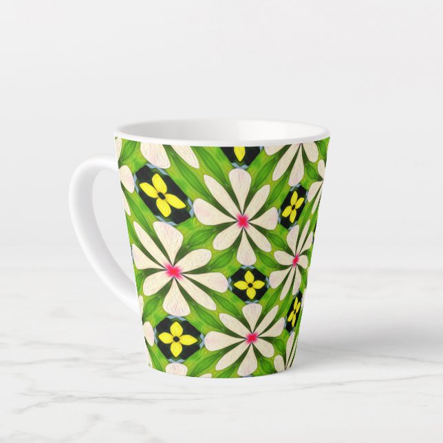 Caneca De Café Latte Padrão de Flores Estéticas (Ângulo esquerdo)