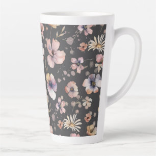 Caneca De Café Latte Padrão de Flores Silvestres Rosadas Aquarela Boho