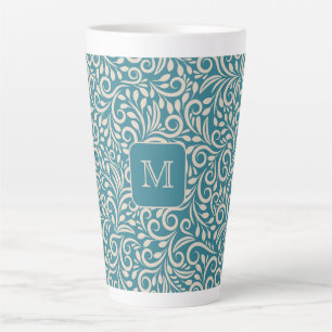 Caneca De Café Latte Padrão de Folha Floral do Monograma Personalizado