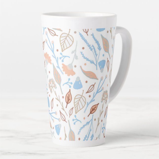 Caneca De Café Latte Padrão de Folhas (Ângulo direito)
