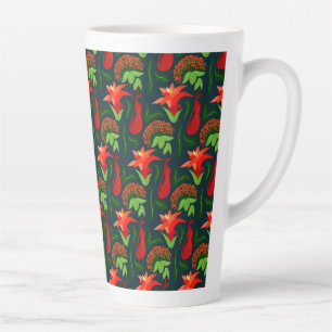 Caneca De Café Latte Padrão de Folhas de Flores Exóticas Coloridas-2318