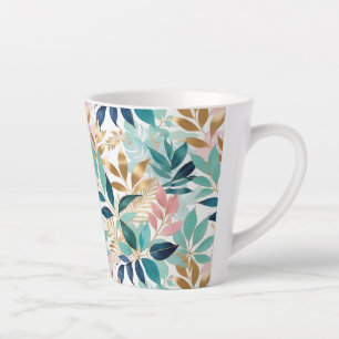 Caneca De Café Latte Padrão de Folhas Elegantes Água Rosa Dourado Falso